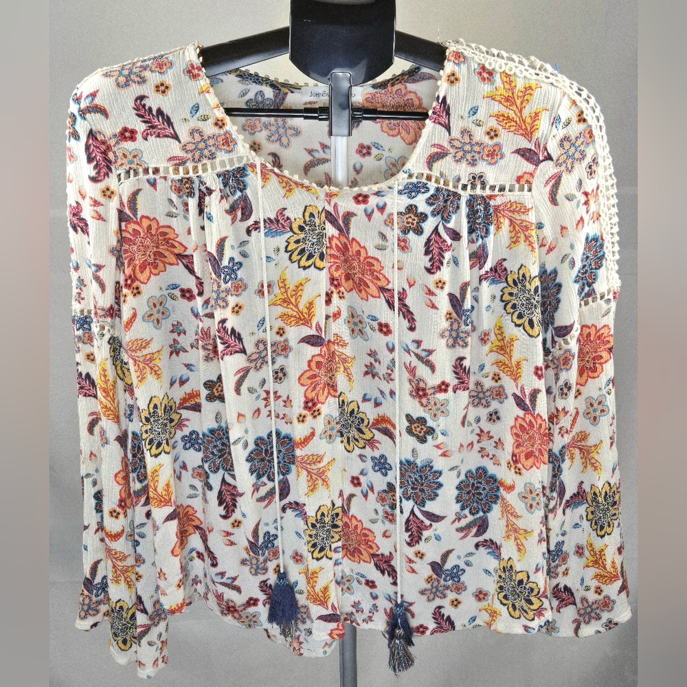 John Paul Richard Boho Floral‎ Festival Romantic Peasant Top, Medium
